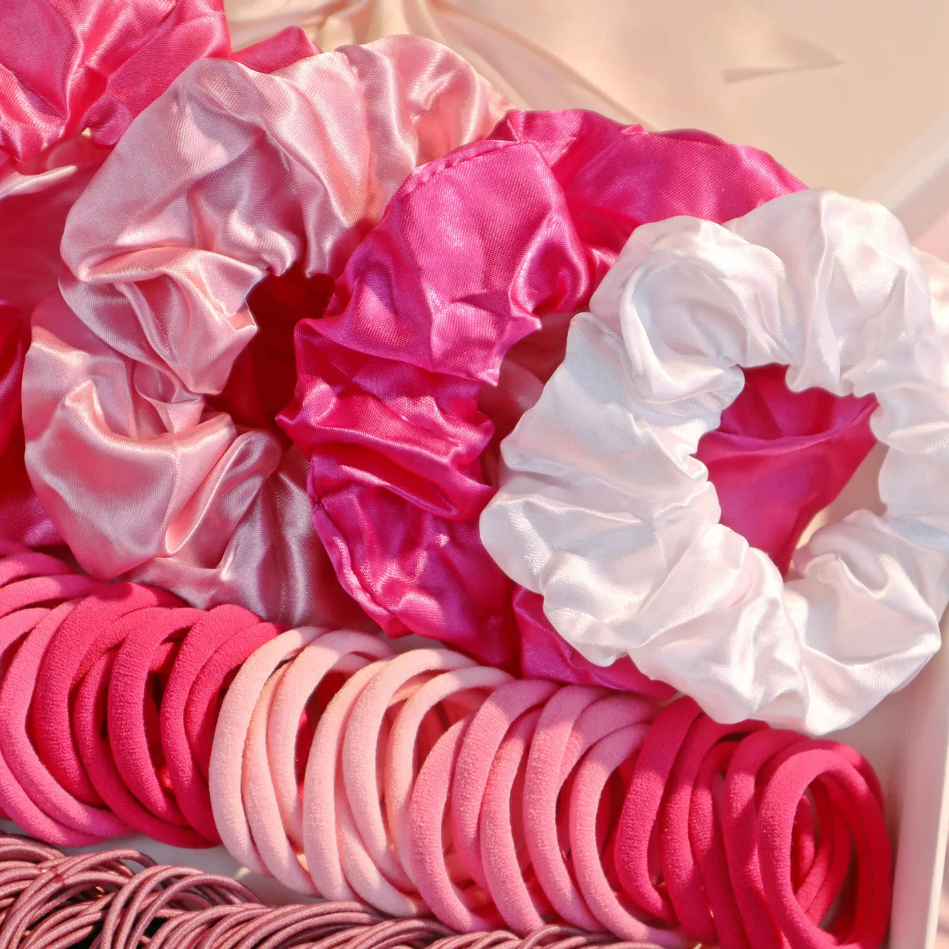 Fashionable Pink Hair Accessories Set for Women, Seamless Ponytail Holders Variety Hair Scrunchies For Women Lady 2024.