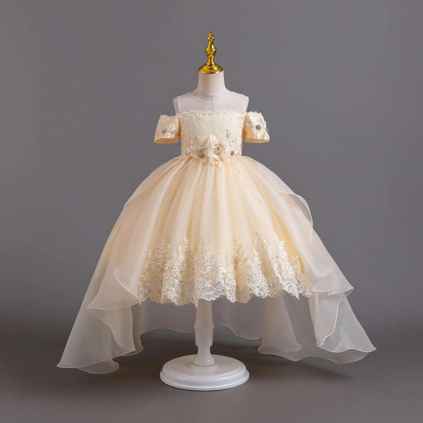 Luxus Perlen Kleider Für Kinder Spitze Schleppende Hochzeit Prinzessin Kleid Für Mädchen Geburtstag Prom Gala Leistung Lange Ballkleid