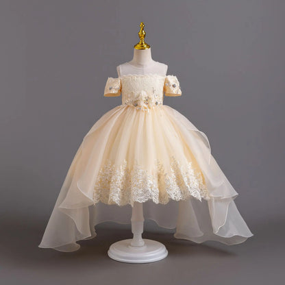 Luxus Perlen Kleider Für Kinder Spitze Schleppende Hochzeit Prinzessin Kleid Für Mädchen Geburtstag Prom Gala Leistung Lange Ballkleid
