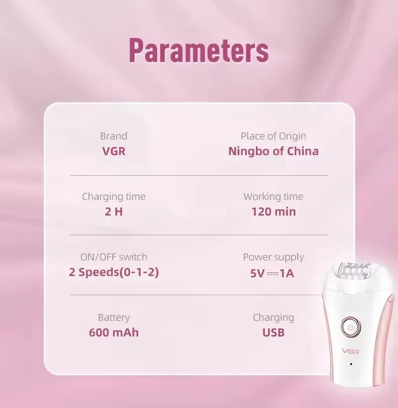 VGR Hair Remover Professional Epilator Electric Leg Body Rechargeable Underarms Portable Two Speeds Epilator for Women V-705.