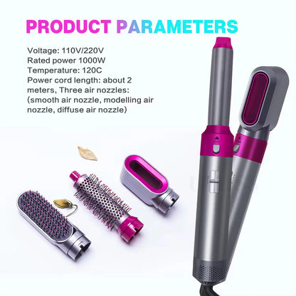 Hair Dryer 5-In-1 Electric Hair Comb Negative Ion Straight Curler Brush Blow Dryer Air Comb Removable Brush Kit Tool