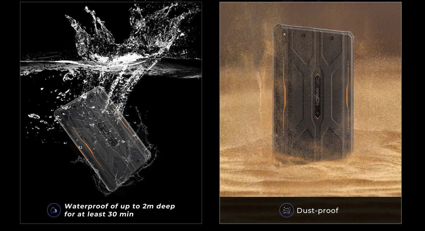 Rugged Tablet HOTWAV R8, 12 (4+8) Go + 128Go, 10.1'', 5MP Front + 13MP Rear Cameras, Android 14.0, 10800mAh Battery, Dual SIM, GPS, 4G.