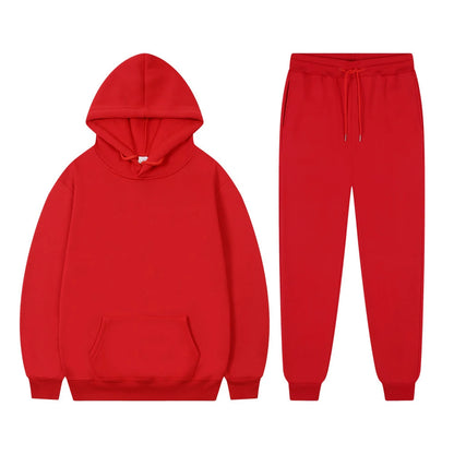 Men's Casual Tracksuit Autumn Fleece Warm Sweatshirts Sweatpants Suit Daily Sports Hooded Sweatshirts + Jogger Pants 2-piece Set