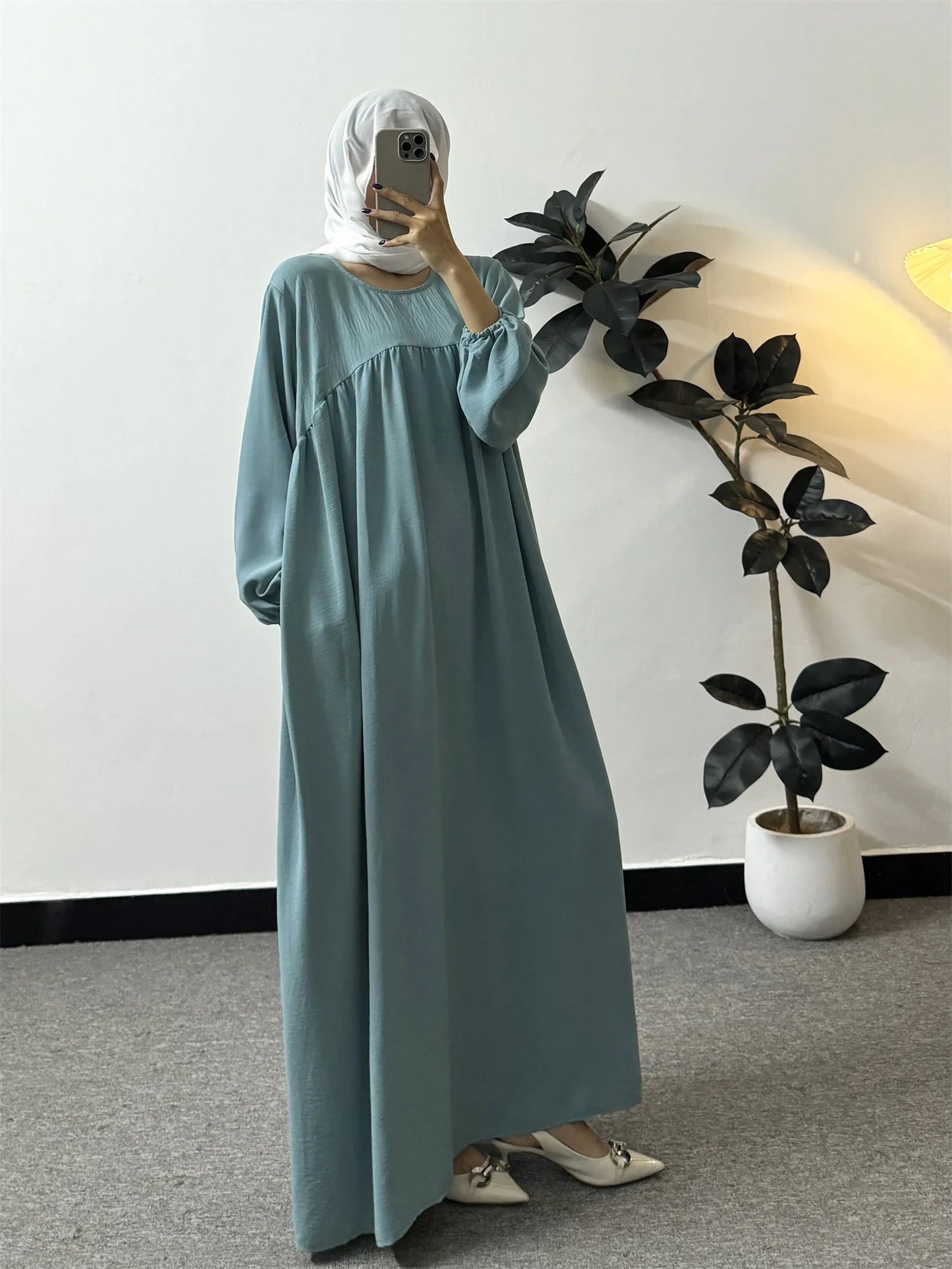 Full Sleeve Loose Maxi Prayer Dress Muslim Modest Dresses Jilbabs Casual Solid Pockets Robe Long Ramadan Dress Women Abayas.