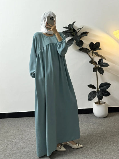Full Sleeve Loose Maxi Prayer Dress Muslim Modest Dresses Jilbabs Casual Solid Pockets Robe Long Ramadan Dress Women Abayas.