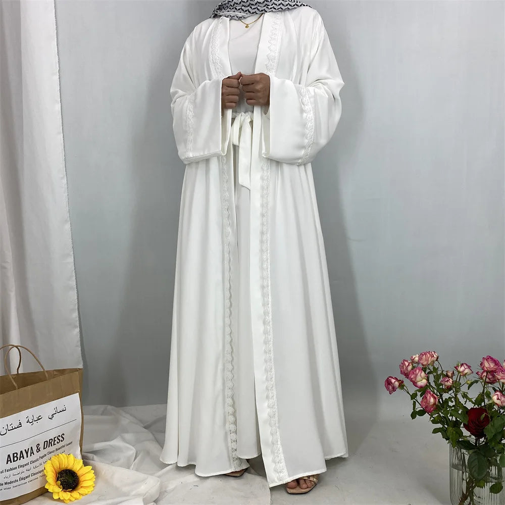 Ramadan Eid Mubarak Open Black White Muslim Modest Kimono Abaya Damen Dubai Islam Women Kebaya Kaftan Robe Femme Musulmane.