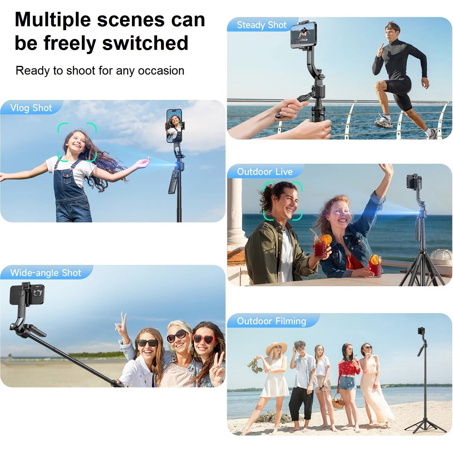 Auto Face Tracking Tripod Selfie Stick 360° Rotation Mount 1.63m Extendable Auto Tracking Phone Holder Tripod for iPhone Camera.