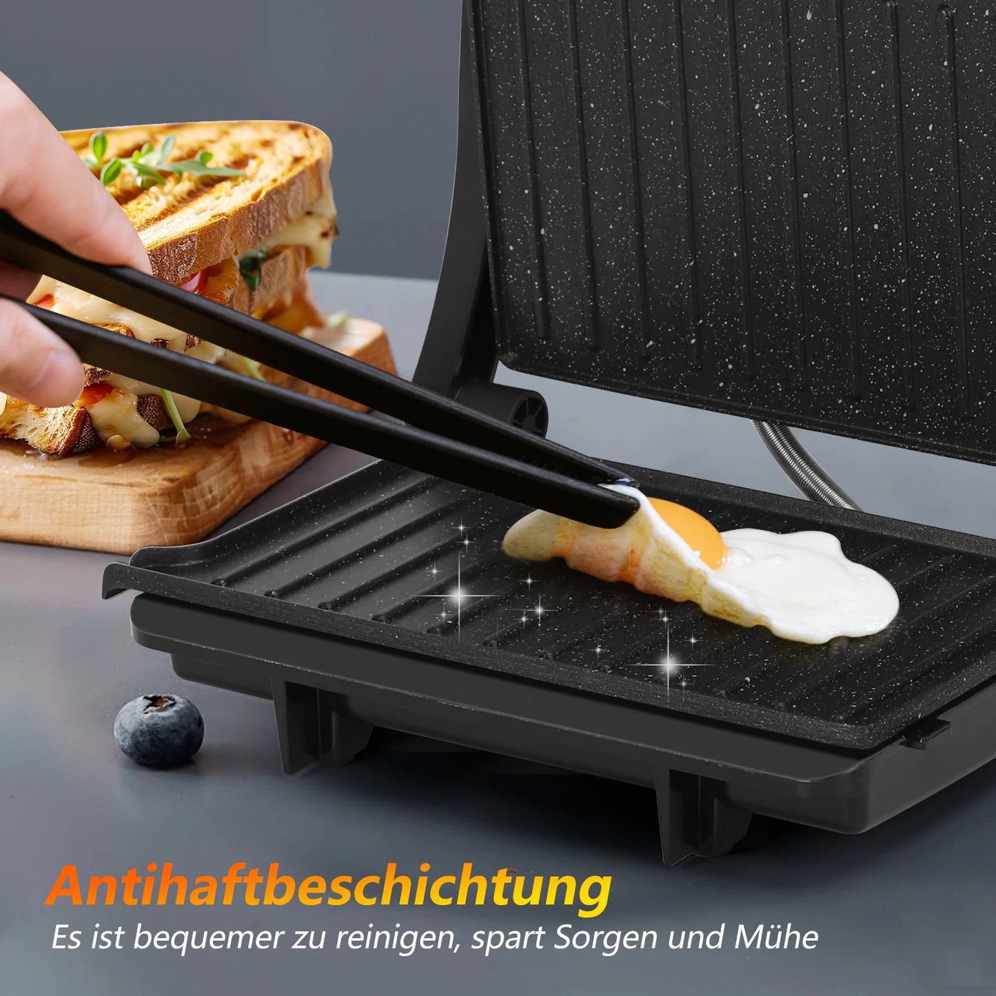 Aigostar Contact Grill for Sandwiches, Steak, Panini Grill and Sandwich Maker with Non-Stick Coating, 1000W, 23 X 14.5cm.