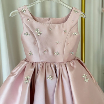 Luxus-Kleider für Kinder, rosa Satin-Prinzessinnenkleid für Mädchen, Klavieraufführung, formeller Abschlussball, Party, Geburtstag, Hochzeit, geschwollenes Kleid.