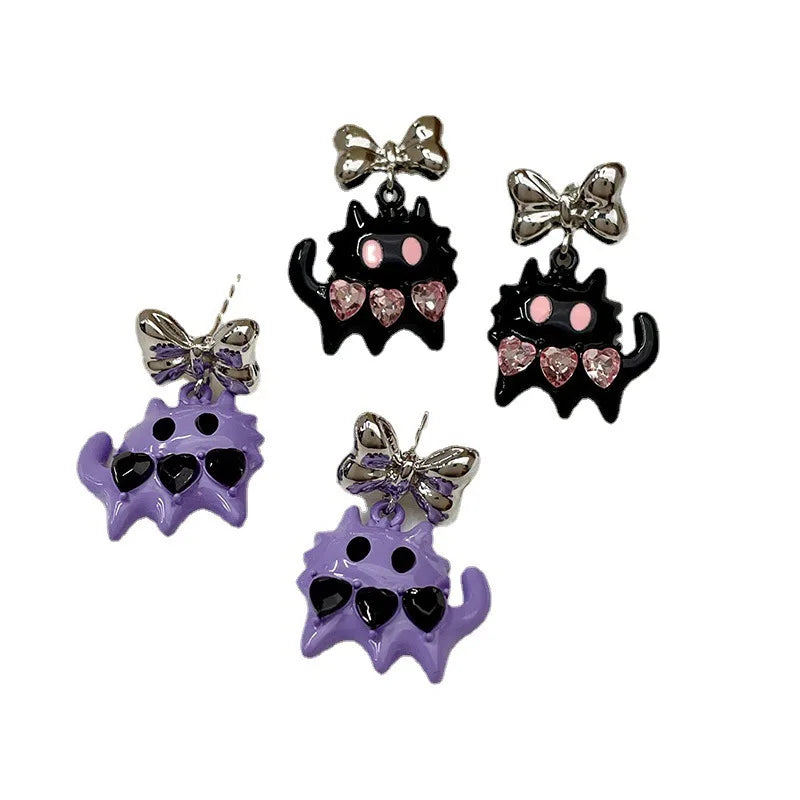 2023 New Fashion Cute Animal Stud Earrings Women Cartoon Small Black Cat Bear Shark Dinosaur Earring Ear Stud Girl Funny Jewelry.