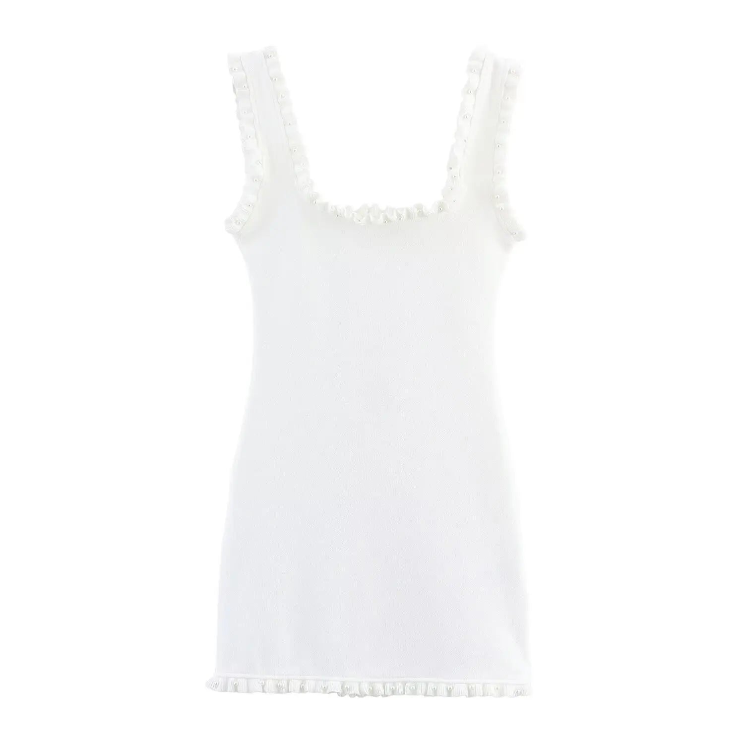 TRAFZA Weibliches Sommer-Sexy-dünnes Kleid, 2-farbig, fester quadratischer Kragen, ärmellos, rückenfrei, Blumendekoration, Damenmode-Kleider.