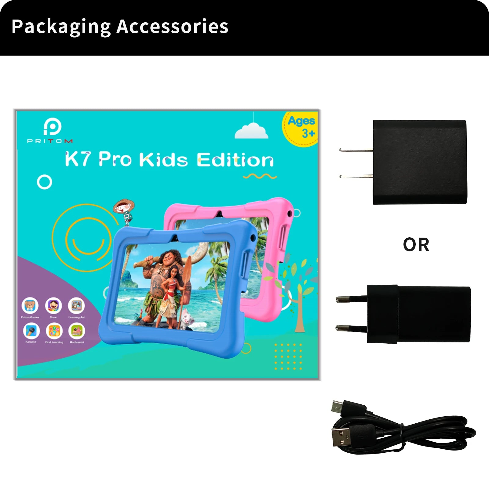 PRITOM Tablet for Kids 7 Inch Android 11 32 GB WiFi Bluetooth Dual Camera Educational Software Installed with Proof Case.