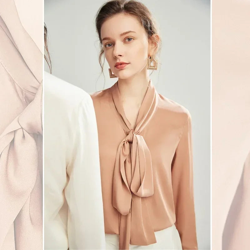 Silk Shirt Women's Thick Temperament Streamer 2025 Spring and Summer New Mulberry Silk Lace-up Design Shirt Long-sleeved Top