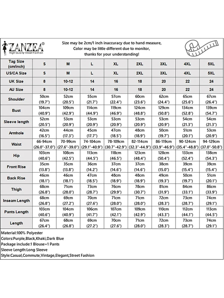 2025 ZANZEA Fashion Lapel Long Sleeve Tops Pant Suit Autumn 2 Piece Sets Women Outfits Office Pant Sets Casual Work OL Tracksuit.