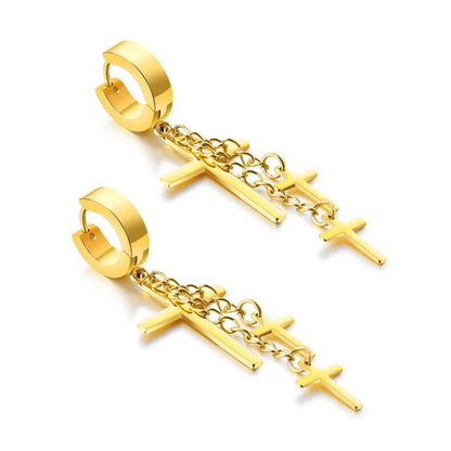New 2PCS Men's Knights Simple Cross Stud Earrings Templar Knight Ear Studs Stainless Steel Crucifix Male Jewelry Gifts.