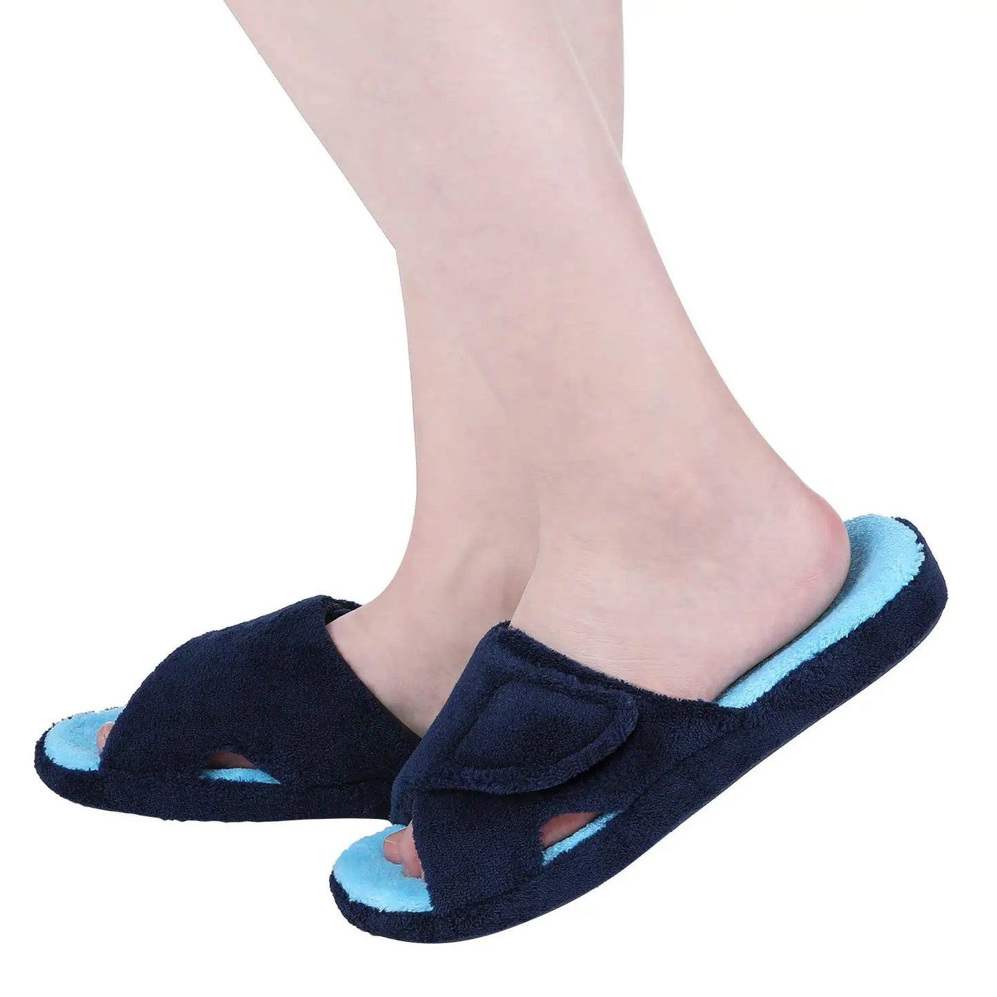 Comwarm Fuzzy House Slippers For Women New Terry Cloth Arch Support Cotton Slippers Four Seasons Open Toe Indoor Flat Slippers.