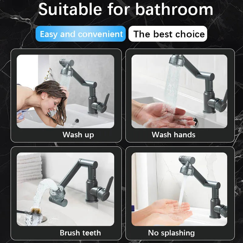 Basin Faucet 360° Rotate Bathroom Sink Mixer Cold Hot Tap Height Adjusted Multi Function Nozzle