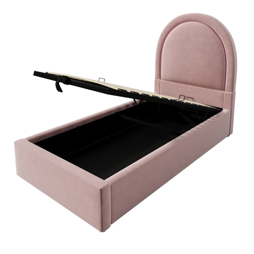 Rosa Samt-Einzelbett 90 x 200 cm für Kinder, Jungen, Mädchen, Kinderbettgestell, Kinderbett ohne Matratze