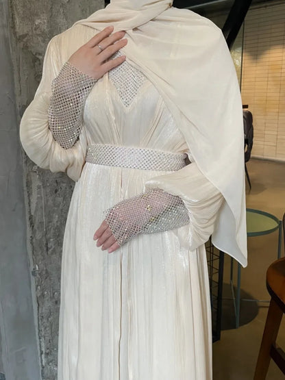 Party Dresses 3 Piece Set for Women Muslim Abaya with Scarf Long Cardigan Robe Vestidos Sashes Dubai Abayas Eid Ramadan Jalabiya.