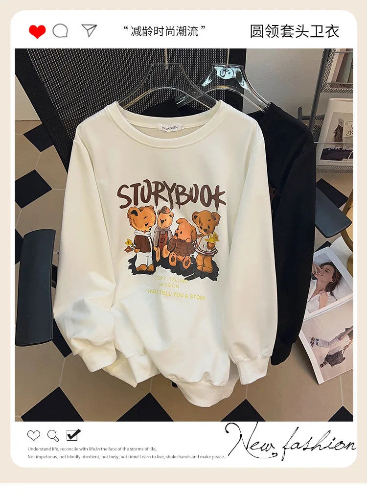 170kg plus size Damen büste Herbst bär bedrucktes Sweatshirt lockeres Langarm-Freizeit oberteil 6xl 7xl 8xl 9xl 10xl 11xl.