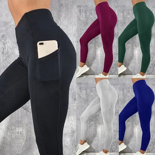 Yoga Fitness Women Leggings High Waist Tights with Pocket Gym Workout Running Stretchy Sexy Butt Liftting Casual Skinny Pants.