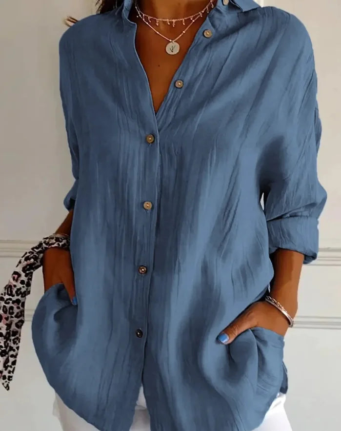 Shirt Women's Lapel Long Sleeve Solid Color Casual Single Breasted New Fashion Brown Black White Shirt Tops Blouses for Female.