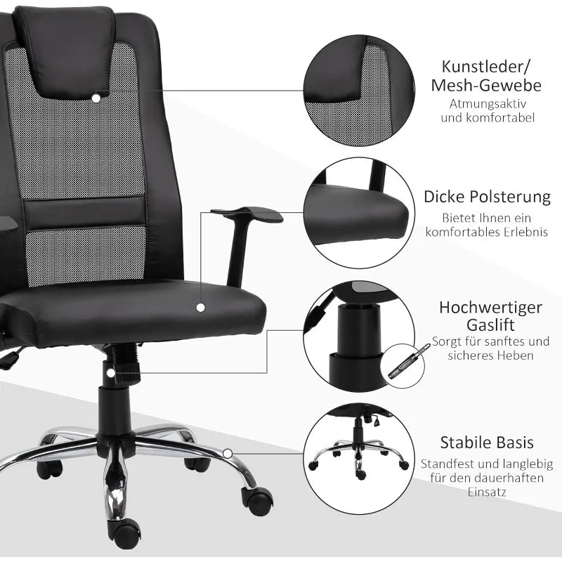 Vinsetto Bürostuhl Drehstuhl höhenverstellbar Chefsessel Schreibtischstuhl ergonomisch PU schwarz 66 x 73 x 108-118 cm