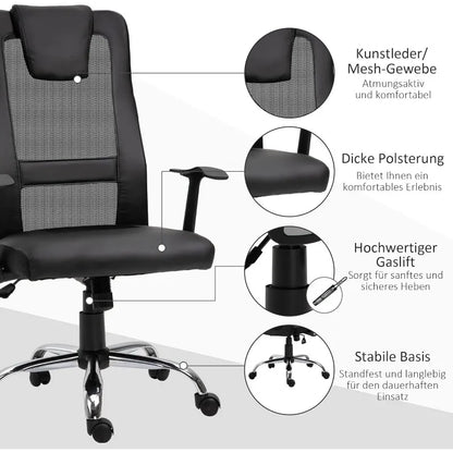Vinsetto Bürostuhl Drehstuhl höhenverstellbar Chefsessel Schreibtischstuhl ergonomisch PU schwarz 66 x 73 x 108-118 cm