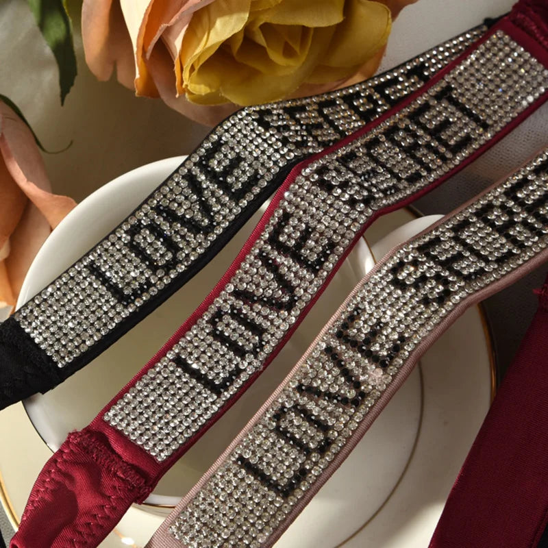 Low Waist Sexy Panties Women Thongs Rhinestones Letter Diamonds G-string Sports Thong Shorts Briefs T-back Fitness S-XL.