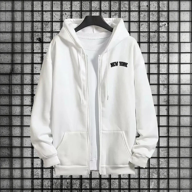 2025 Street Style Men Tracksuit Set 2pcs Zipper Hoodie Sweatpants Urban Streetwear Outfit Autumn Winter City Vibes Sportswear.