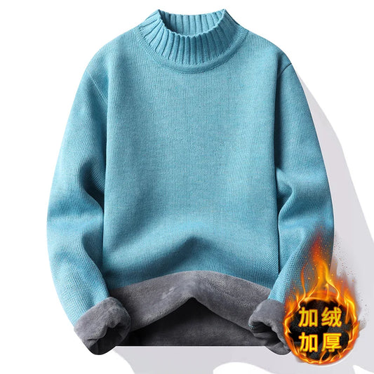 Men's Winter Fleece Pullover Knit Sweater Wool Plus Velvet Clothing Thick Warm O-neck Jumpers Fashion Y2K Knitwear.