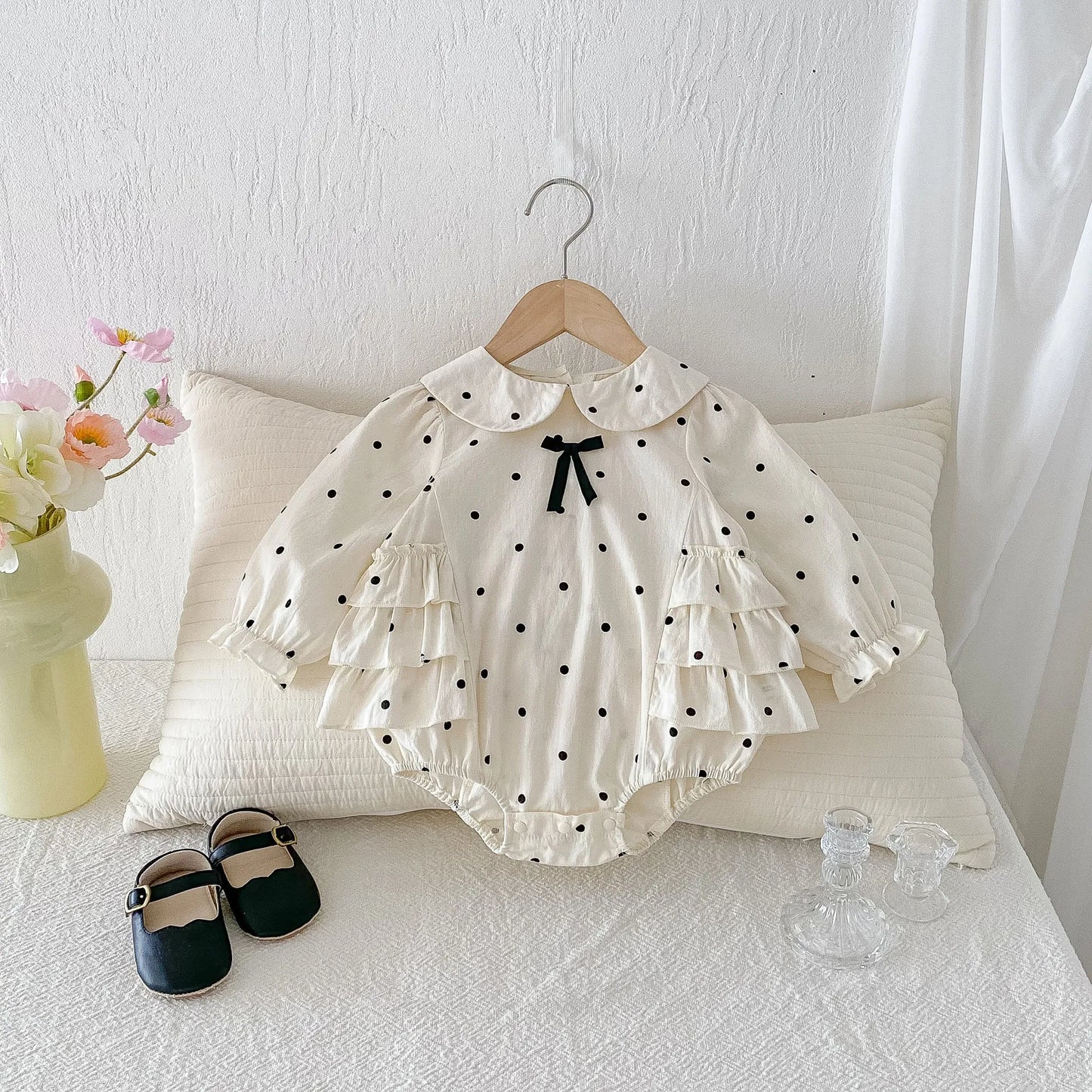 2023 herbst Neue Baby Mädchen Bodysuit Baumwolle Polka Dot Gedruckt Infant Mädchen Ein Stück Kleidung Kleinkind Overall Neugeborene Kleidung.