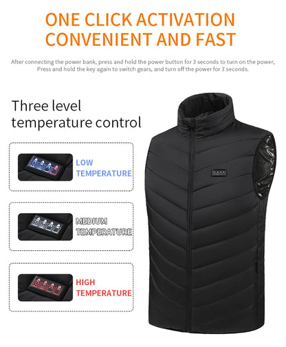 21 Zone Heating Vest Mens USB Infrared Thermal Jacket Smart Heated Clothes New Winter Cold-proof Thick Sleeveless Coat Hiking.