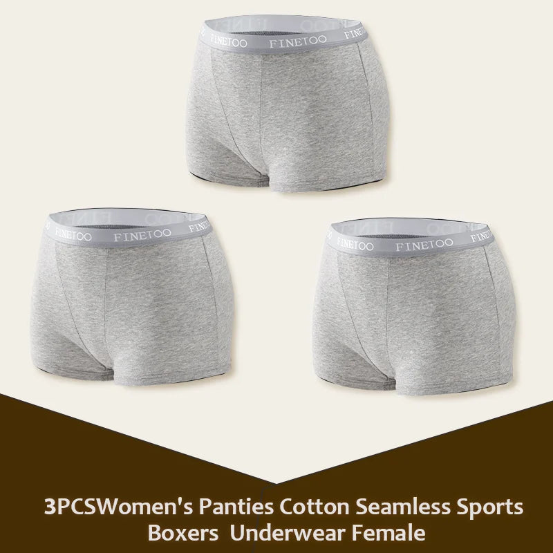 3Pcs Women's Panties Cotton Seamless Sports Boxers Underwear Female Solid Color Briefs Lingerie Intimate Underpant Finetoo S-XXL