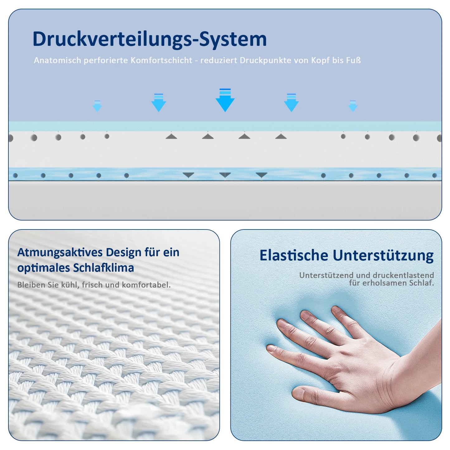 Komfortschaummatratze 18 cm, wendbar, Memory-Schaum, kühlender Bezug, Härte H3/H4, 18 cm hoch, 7-Zonen Unterstützung