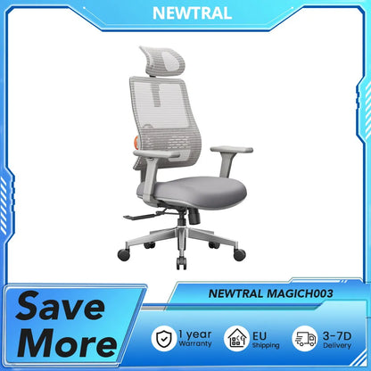 NEWTRAL MAGICH003 Ergonomischer Bürostuhl, automatisch ausgestellte Rückenlehne, adaptive Unterrückenstütze, verstellbarer Kopfstützensitz, Grau