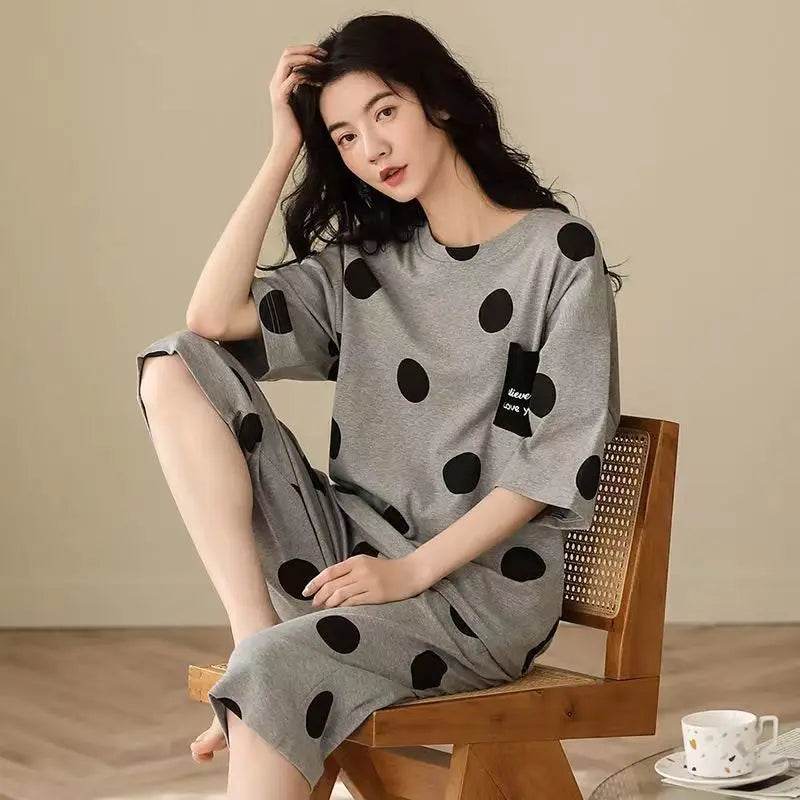 Sommer Neue Damen Pyjamas Homewear Set Kurzarm Pyjamas frauen Sommer Einfache Koreanische Cartoon Lose Große Größe Homewear.