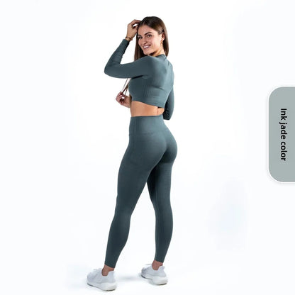 Plus Size Seamless High-Waisted Yoga Suit Long Sleeve Quick Dry Fitness Apparel Women's Promoting Legs Slimming Sportswear