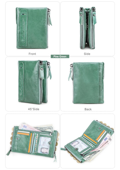 CONTACT'S Genuine Leather Short Wallets for Women Luxury Designer Coin Purse Female Money Clip Card Holder Customize Men Wallets