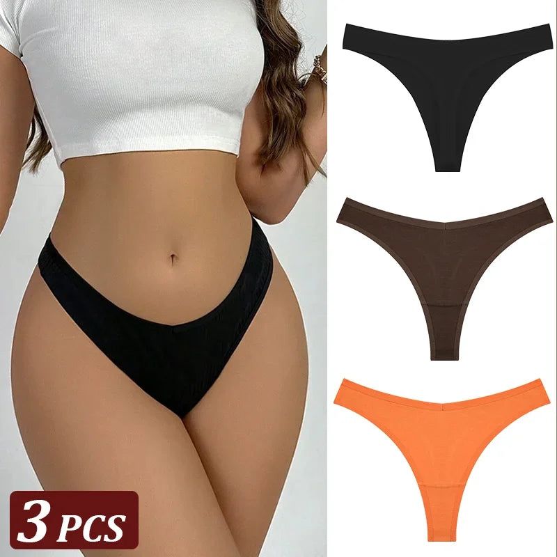 3Pcs/Set Seamless Thong Cotton Women Thin Strap Low Waist High Flexibility Panty Sexy Underwear Ladies Briefs T-back Soft Women
