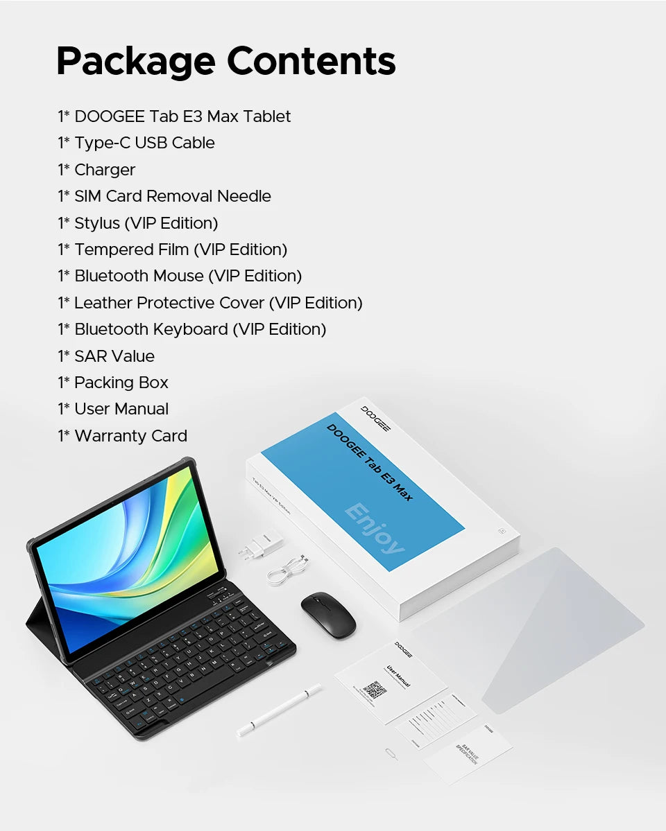 Doogee Tab E3 Max 2 in 1 Tablet Pc 14" 2.1K Display Android 15 32Gb (8+24) 256Gb 13500Mah Battery Qual Speaker Helio G100 Tablet