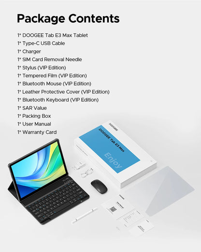 Doogee Tab E3 Max 2 in 1 Tablet Pc 14" 2.1K Display Android 15 32Gb (8+24) 256Gb 13500Mah Battery Qual Speaker Helio G100 Tablet