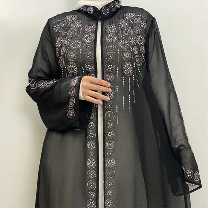 Luxury Diamonds Kimono Open Abayas for Women Muslim Dress Morocco Kaftan Dubai Turkey Party Gown Kebaya Islam Jalabiya Ramadan.