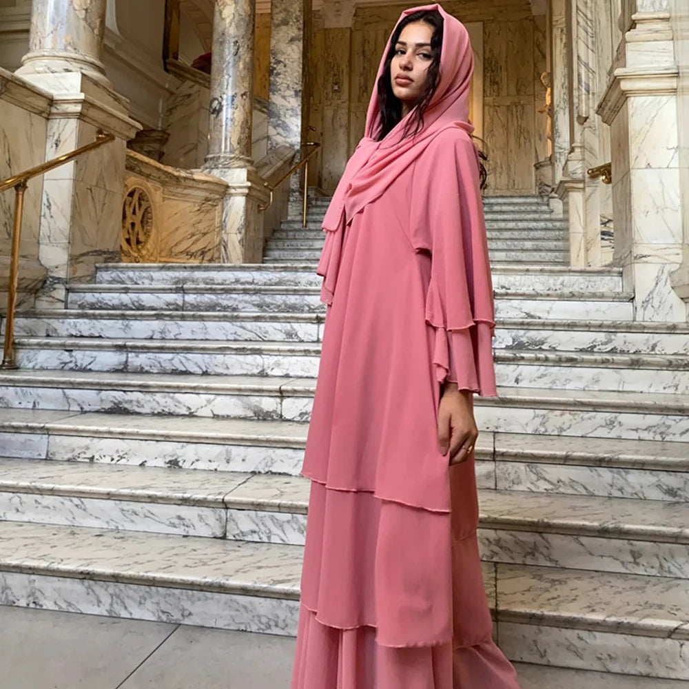 Summer Modest Kaftan Hijab Dresses For Women Kids Open Chiffon Khimar Kimono Abaya Dubai Luxury Muslim Sets Islam Kebaya Damen.