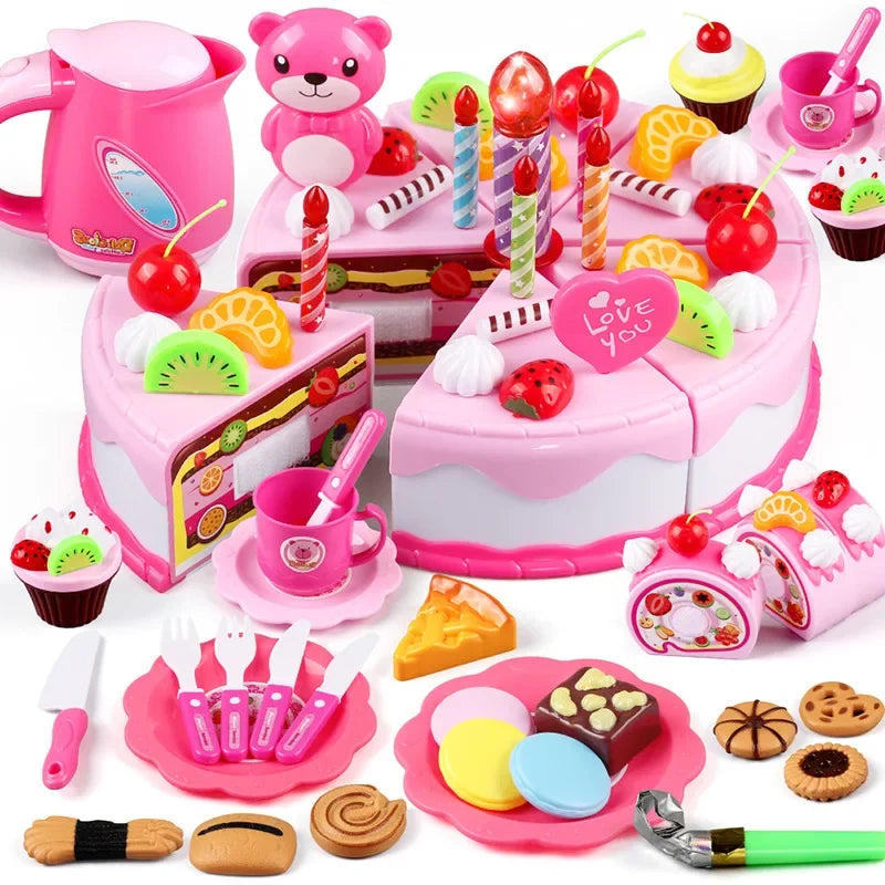 Kitchen Coffee Pretend Play Tea Set Children Toy Food Cake Model Girl Simulation Utensils Cut Kids Play House Birthday Cake Toys.