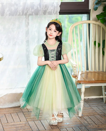 Anna Grünes Kleid Mädchen Spitze Tüll Elegantes Kleid Kinder Bühnenshow Prinzessin Kostüm Kinder Purim Cosplay Kleidung.