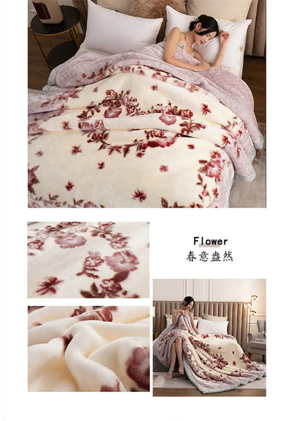 Double-layer Thick Plush Blanket Warm Skin Friendly in Winter Quilt Multiple Non Shedding Prints High Quality Bedding Article