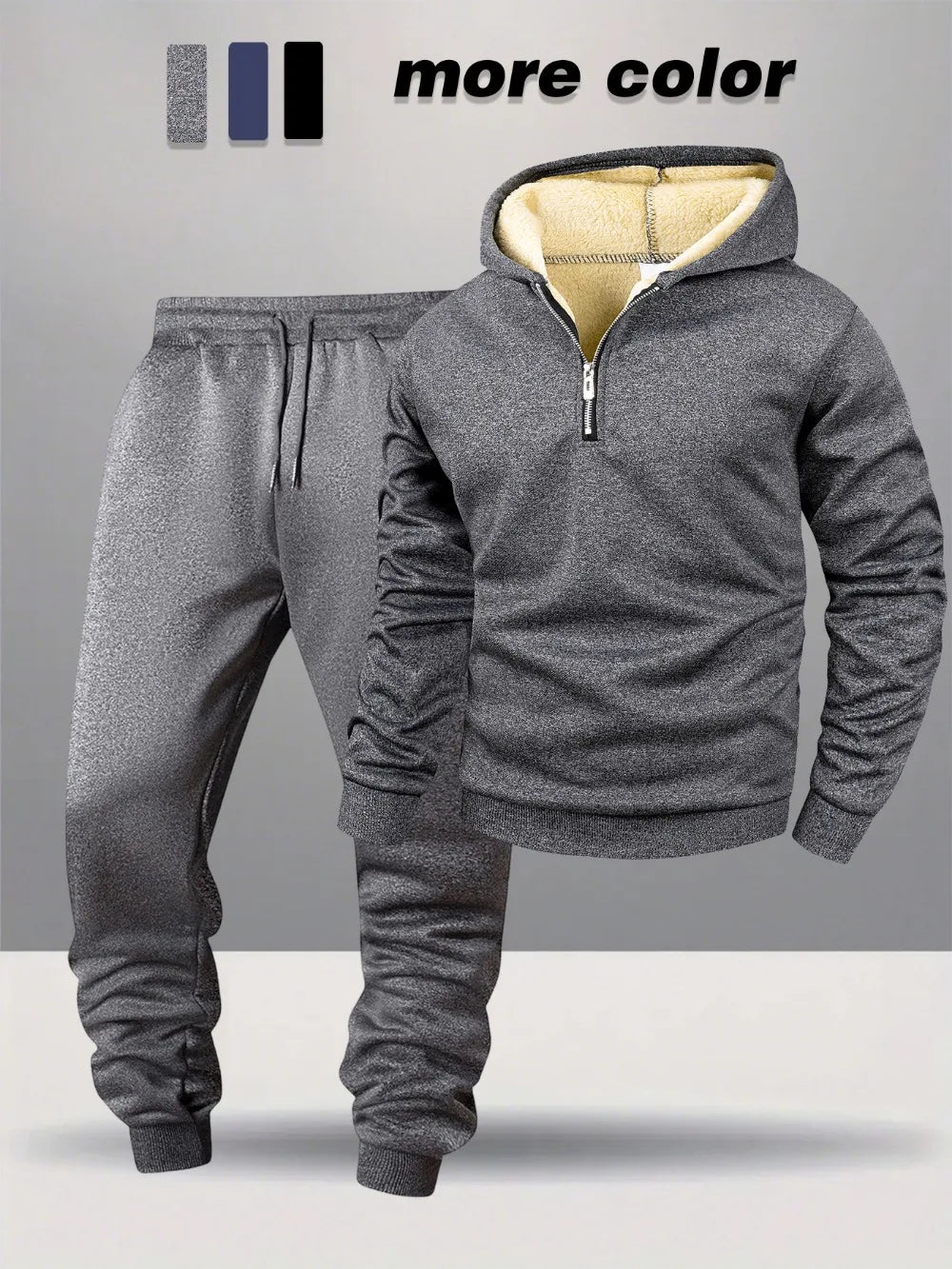 Autumn and Winter Men's Casual Tracksuit High Quality Daily Sports Jogging Suit Half-Zipper Hooded + Sweatpants two-piece Set.