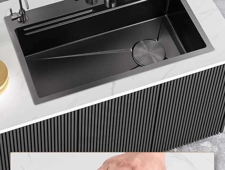 Gray Stainless Steel Kitchen Sink Large Single Slot Multifunctional Nano Honeycomb Embossed Wash Dish Basin Undermount Basin