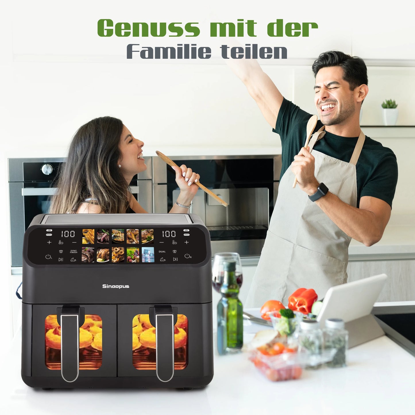 10L Multi Function Dual Basket air fryers Smart machine Viewing Window Electric Hot fryer Oilless Cooker with LED Touch Control.